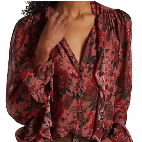 PAIGE Elynne Floral 100% silk tie-neck blouse - Picture 1 of 10